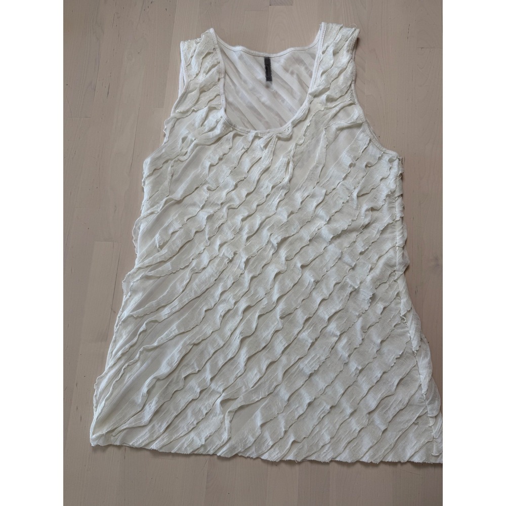 Espresso White Ruffled Tiered Sleeveless Tank Top Scoop Neck Size M